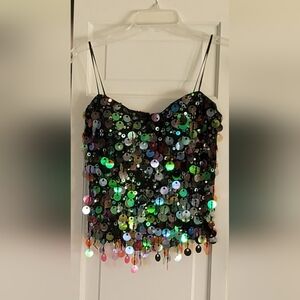 Terani Multicolor Bustier with Shimmering Paillettes, 100% Silk, Size 4